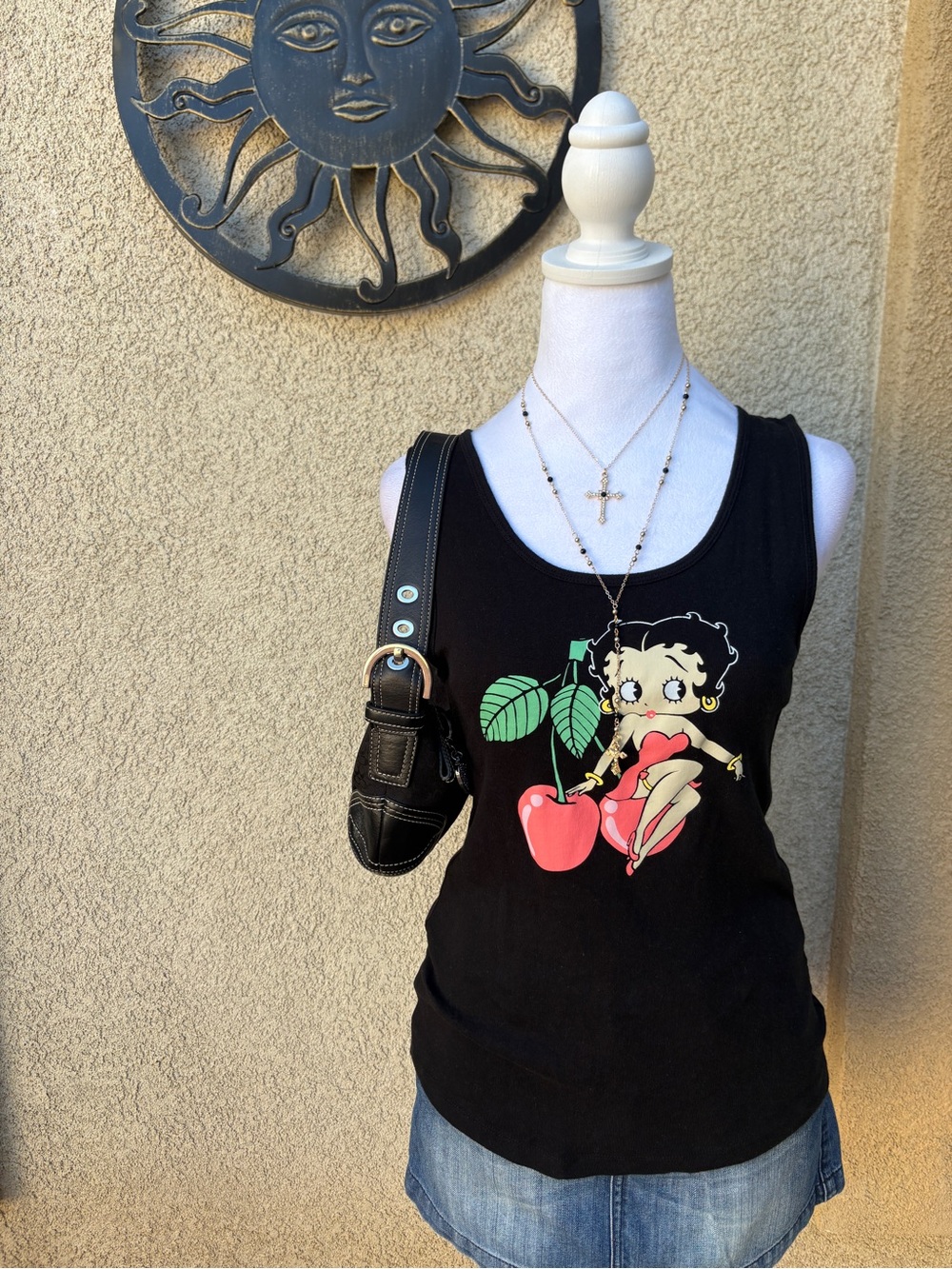 Betty Boop Black Cherry Graphic Tank Top Y2K Cartoon Grunge Indie Vintage 2000s